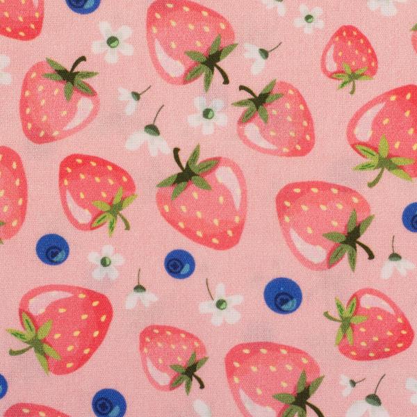 Baumwolldruck Fruits Erdbeeren auf Rosa von Swafing